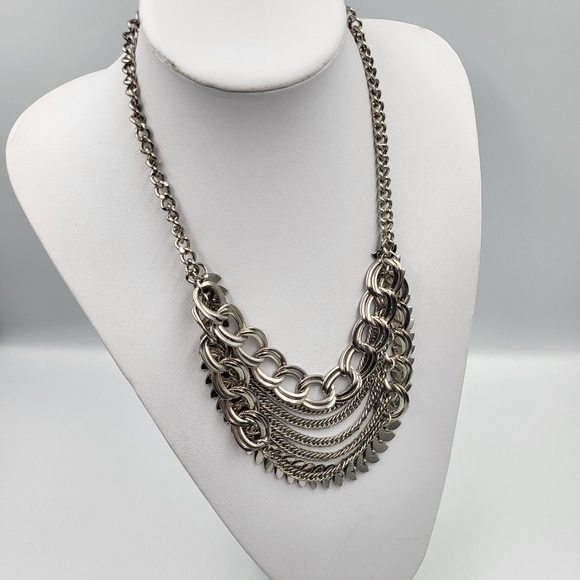 Chunky Silver Multi-Layer Silver Statement Necklace - Picture 6 of 9